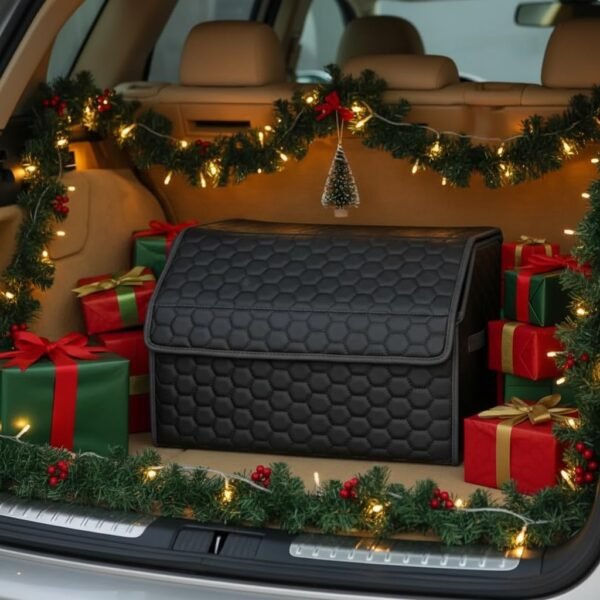 17.7-inch trunk organizer - compact storage box with lid, convenient for storing travel essentials