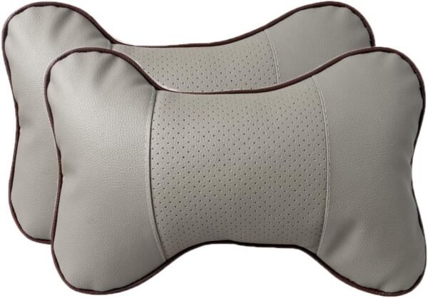 2PCS Leather Car Seat Pillow Breathable Car Head Neck Rest Cushion Headrest Auto Car Safety Pillow (Gray)