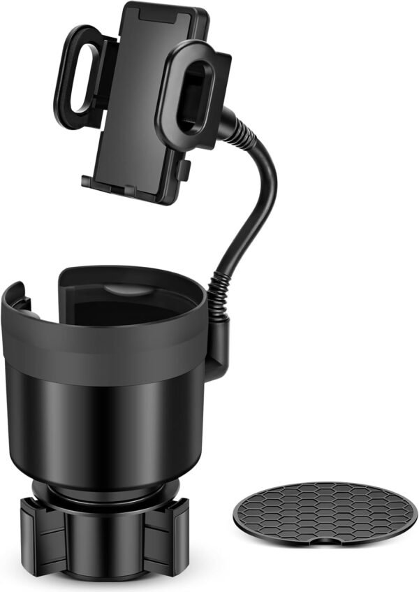Car Cup Holder Phone Holder, Universal Adjustable Cell Phone Cup Holder Expander for Car, Fits All 4.0-7.0 Inches Smartphones, Most Bottles 20-40 oz, Black