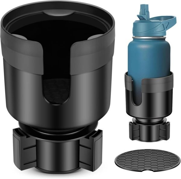 Car Cup Holder Expander, Automotive Cup Holders for Car with Adjustable Base and Rubber Pad, Fits Most Bottles 20-40 oz (3.4"–3.8" Diameter), Black