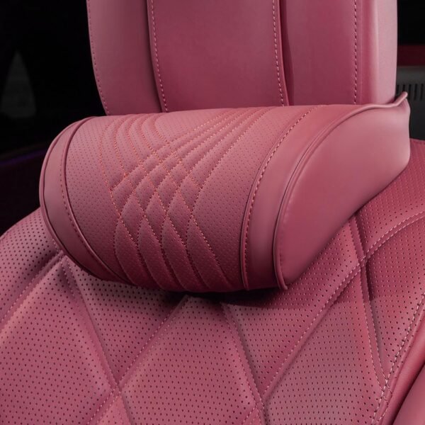 Car Headrest Memory Foam Neck Pillow for Driving with Genuine Nappa Leather Cover Soft Comfortable Seat Head Pillow Cushion for Most Cars SUV Sedan Home Office Red (1PC)