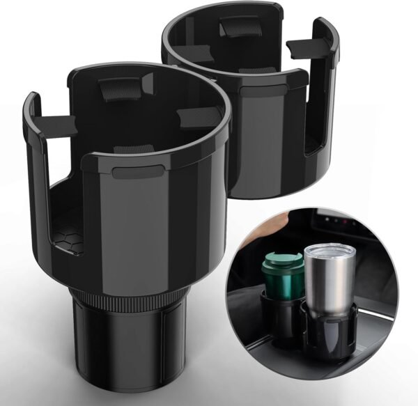 Car Cup Holder Expander, Cup Holder Extender Adapter for Car, 2 in 1 Cup Holder Insert with Expandable Base, Fits Large Water Bottles 10-46 OZ, Black