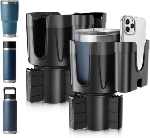 2-in-1-Car-Cup-Holder-Expander-Adapter with Phone Holder Adjustable Base Fits Most Cup Holder and Phones, Compatible for Large 32/40 oz Bottles in 3.2"-3.8" (2pcs)
