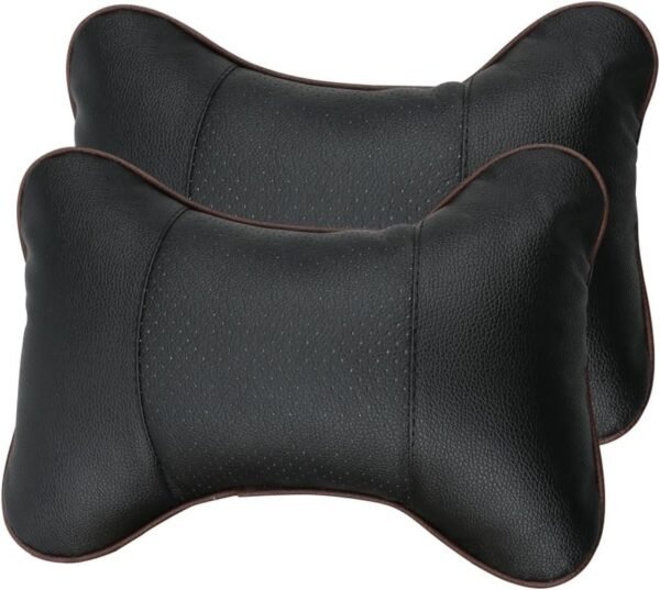 2PCS Leather Car Seat Pillow Breathable Car Head Neck Rest Cushion Headrest Auto Car Safety Pillow - Black (Black)