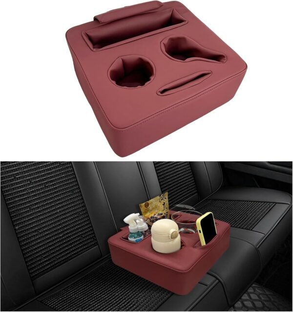 Car Back Seat Organizer - Leather Couch Tray, Waterproof Auto Organizer, Universal for Car, RV, Sofa, Bed - Wine Red