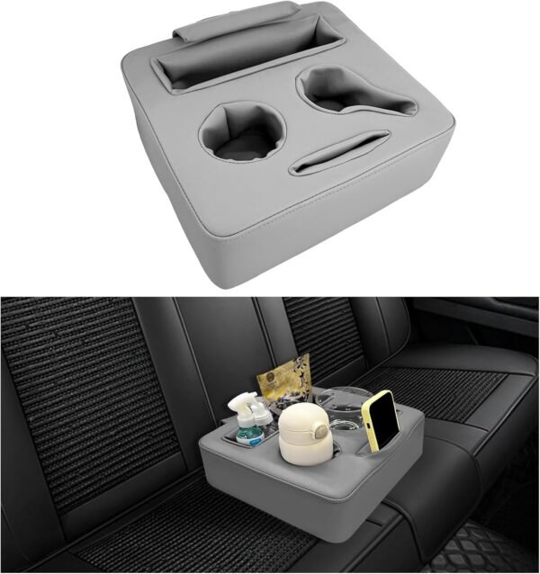 Car Back Seat Organizer, Leather Sofa Cup Pocket, Waterproof Pillow to Store Drink Snack Phone, Universal Auto Couch Holder for Car, RV, Bed (Gray)