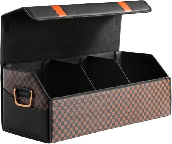 Car organizer - SUV Car Trunk Organizer, Genuine Leather, Extra Large Capacity, Magnetic Lid
