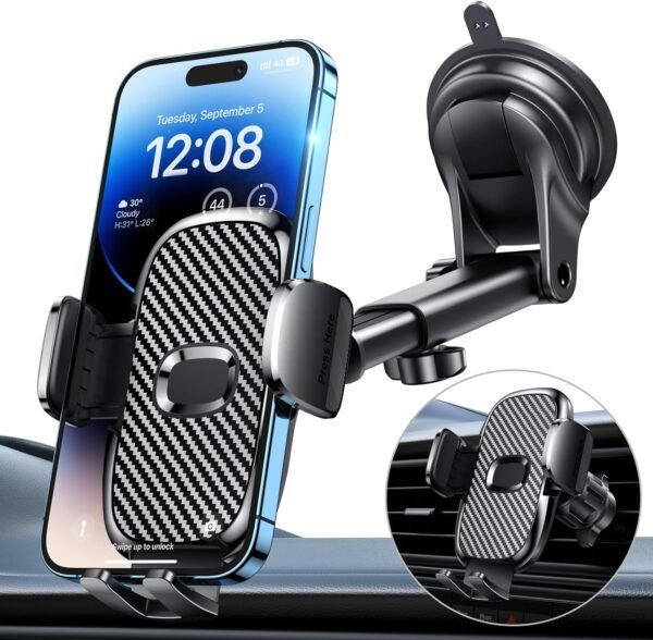 Car Phone Holder[Military-Grade 360°Suction Cup]Phone Holders for Your Car Universal Accessories Air Vent Dashboard Windshield Phone Mount Automotive Cradles Fit for Dash Mounting Kits iPhone