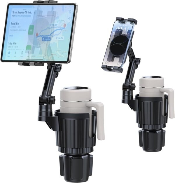 Cup Holder Tablet Mount, Ipad Cup Holder Car Mount with Adjustable Arm for Tablet iPhone 3-13in iPad Pro Air Mini, Fire, iPhone 15, Galaxy S24 Z Fold 5