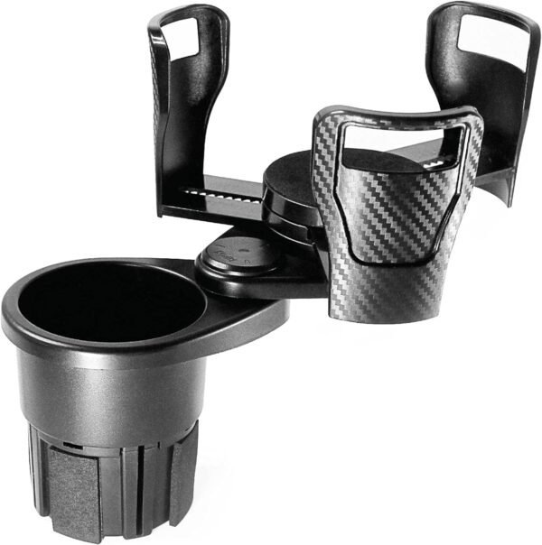 2-in-1 Expandable Cup Holder with 360° Rotating Base – Black