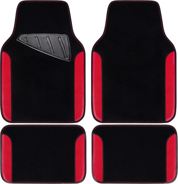 Waterproof Car Floor Mat, Universal Fit Car Mats with Driver Heel Pad, Leather Car Carpet, Anti-Slip Nibbed Backing Floor Mats for SUV, Vans,Sedan,Truck, Automotive Set for Women (Black Red)