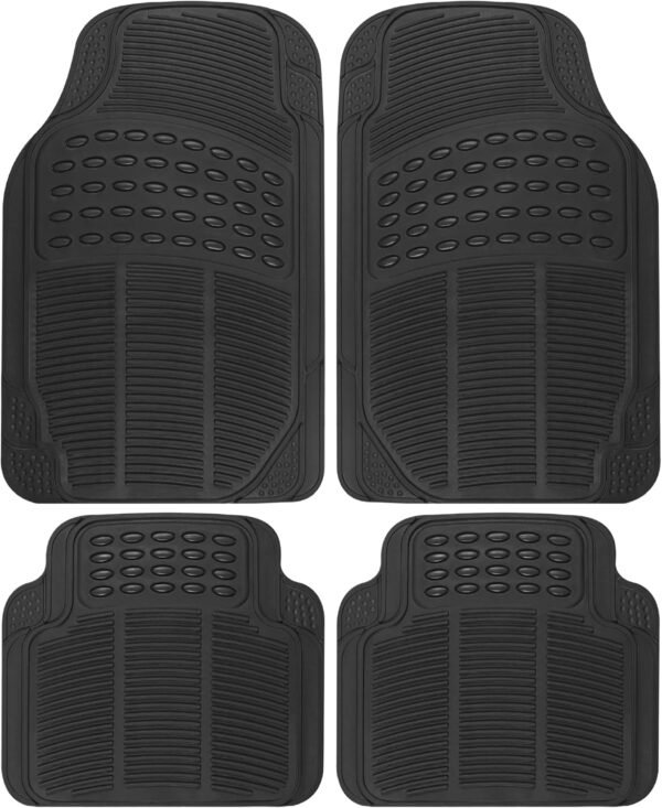 Floor Mats, 4-Piece All-Weather Car Mat with Universal Fit Design, Durable Rubber Car Floor Mats with Capture Ridges, Waterproof for Cars Trucks SUV (Black)