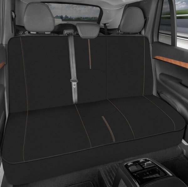 Waterproof Rear Bench Car Seat Cover, Beige Stitching – Split Bench Rear Seat Protector with Neoprene Padding, Back Seat Cover for Kids & Dogs, Car Interior Covers
