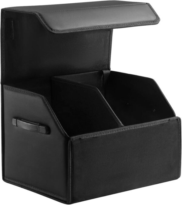 Trunk organizer for SUVs and sedans, genuine leather, magnetic lid