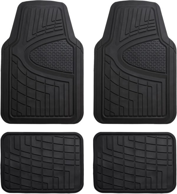 Automotive Floor Mats - Heavy-Duty Rubber Floor Mats for Cars, Universal Fit Full Set,  & Trimmable Floor Mats for Most Sedan, SUV, Truck, Black
