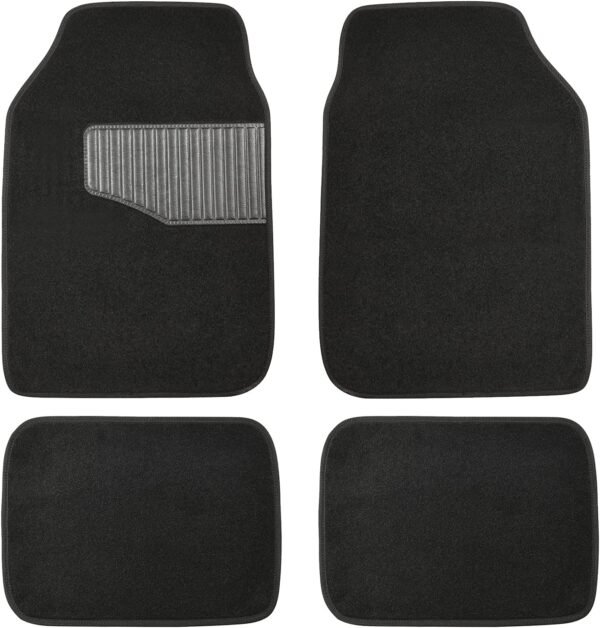 Universal Fit Rubber Carpet Floor Mats For Car SUV Van & Truck, 4 count (Pack of 1), Black, 25"L x 17.5"W (Front), 13"L x 17.5"W(Rear)