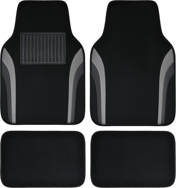 Leather Waterproof Sporty Car Floor Mats Carpet,Universal Automotive Floor Mat Fit for Sedans, Cars, Mid Trucks, Vans, SUV, Set of 4 (Black and Gray)