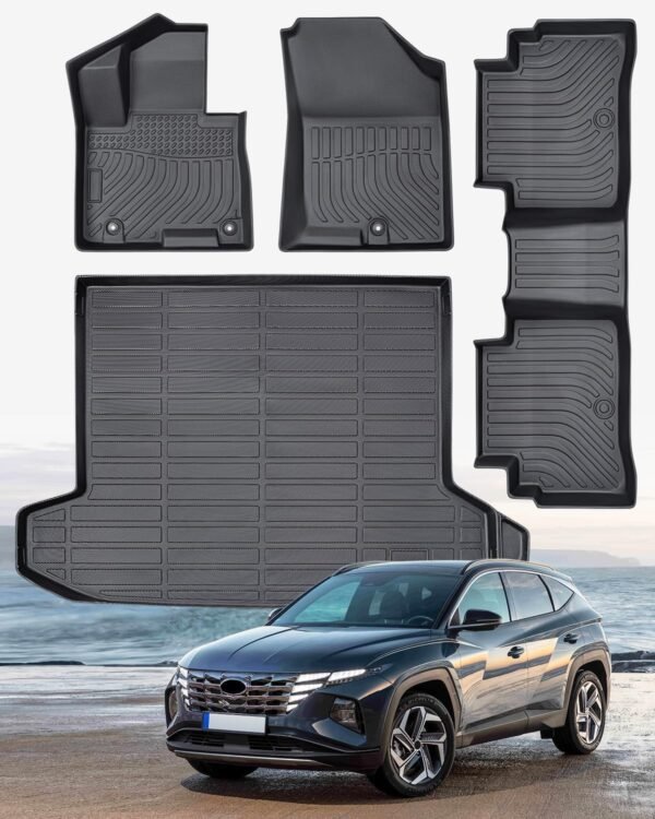 Floor Mats for Hyundai  (Excluding PHEV) Custom Fit TPE All Weather 4 Piece Liner Set for Interior Protection: Heavy Duty Front, Rear, Trunk Mats