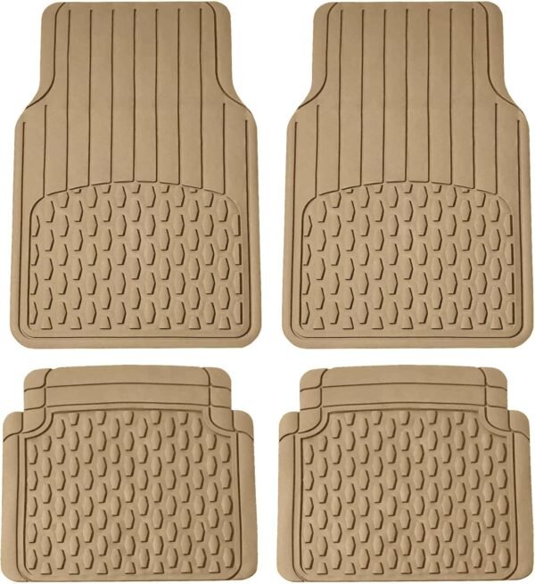 Automotive Floor Mats - Heavy-Duty Rubber Floor Mats for Cars, Universal Fit Full Set,  Floor Mats, Trimmable Floor Mats For Most Sedan, SUV, Truck Floor Mats Beige
