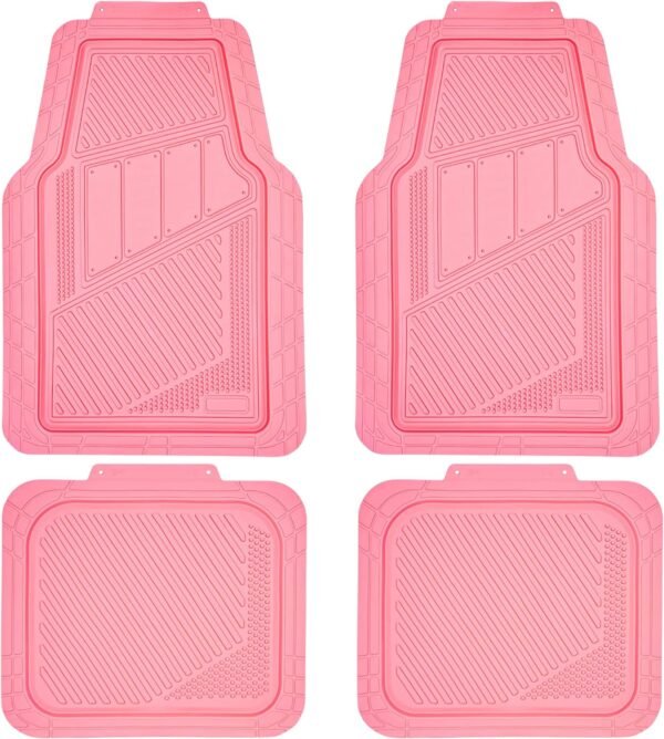 Heavy Duty Rubber Floor Mats 4-Piece Pink Car Mats Full Set - Universal Waterproof Floor Mats for Car SUV Truck, Durable All Weather Floor Mats Automotive，Car Mats for Women,Girly(All Pink)
