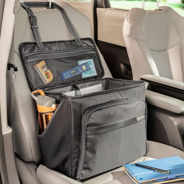High-end car office storage box - with dividers, 2 water bottle holders, and a storage cover.